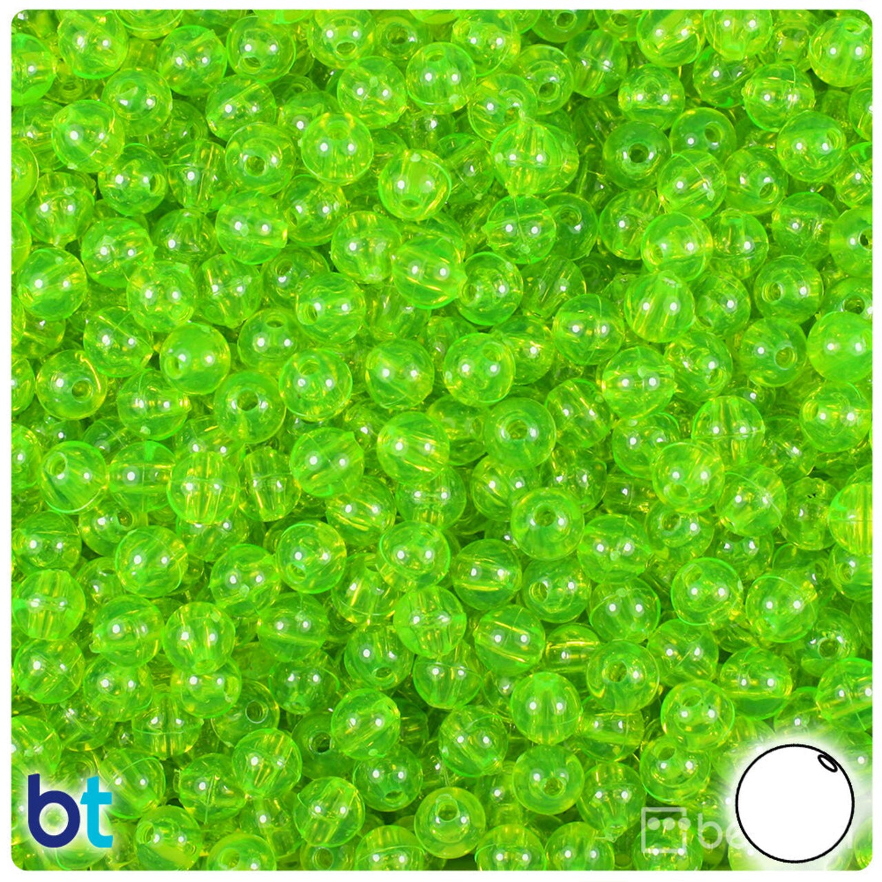 BeadTin Lime Roe Transparent 6mm Round Plastic Craft Beads (500pcs)